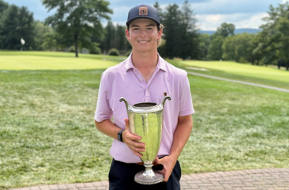 David Fuhrer with the W.C. Fownes Trophy after winning the 125th WPGA Amateur Championship Sunnehanna Country Club