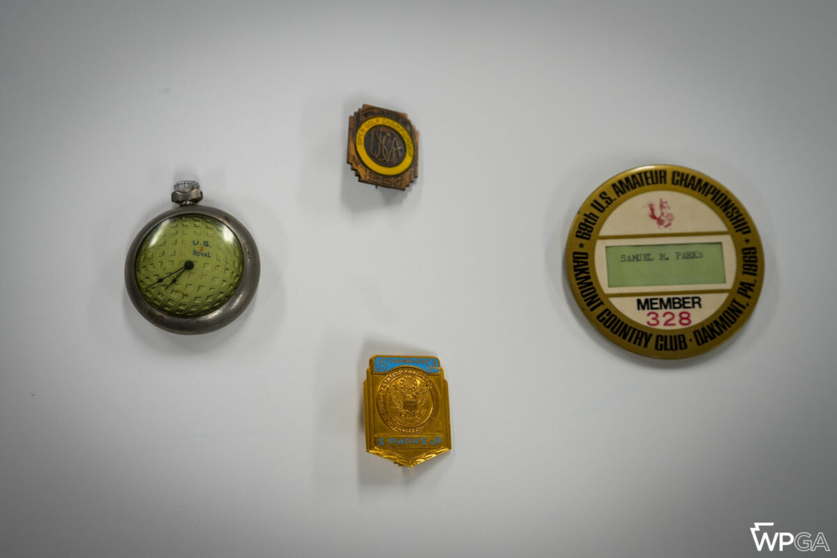 Various medals and pins belonging to Sam Parks Jr.
