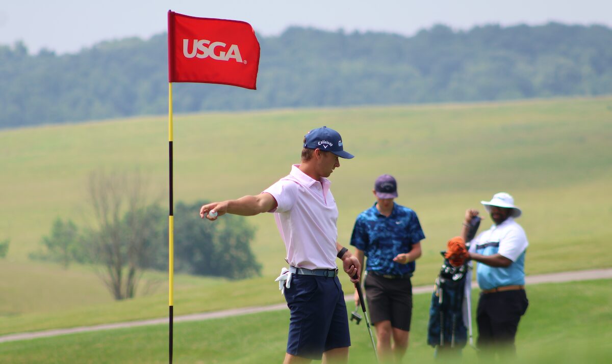 Nick Turowski after holing out at Quicksilver Golf Club during the qualifying round for the U.S. Junior Amateur Championship.