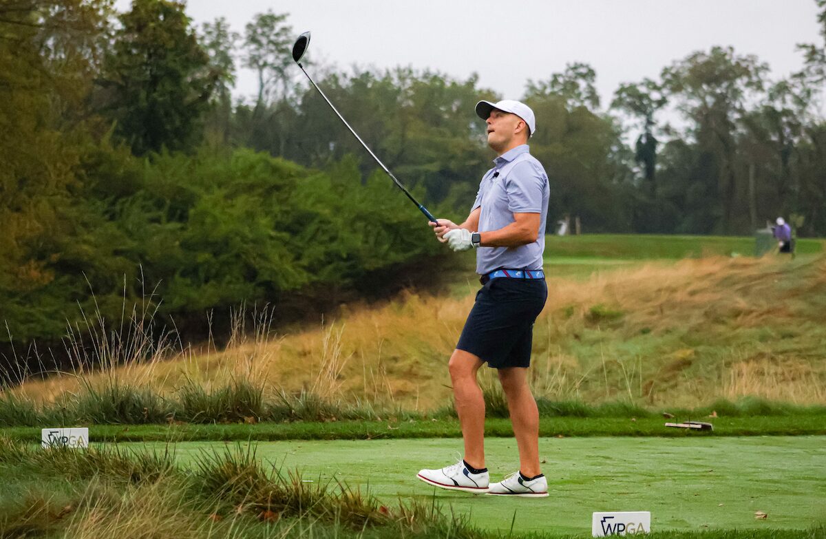 Chris Mueller on the first tee in the 2025 WPGA Net Championships at Chartiers Country Club