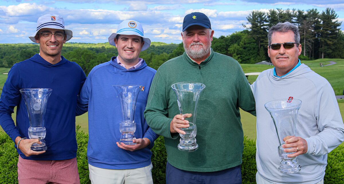 WPGA Fred Brand Foursomes Champions Amani D'Ambrosio and Jack Wymard (left), and Senple Century Foursomes Champions Rob Stoops and Todd Renner (right)
